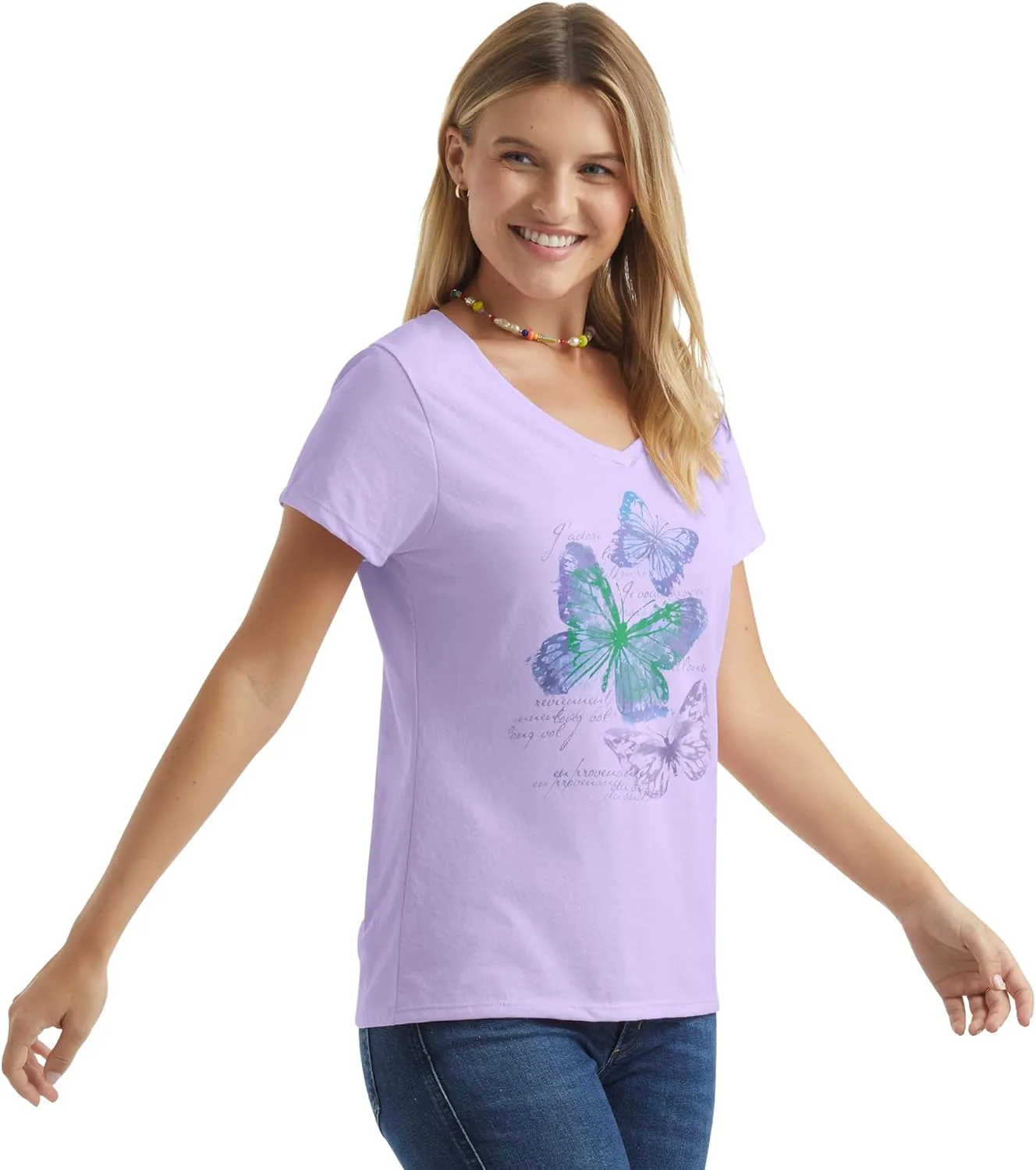 Hanes Women's Short Sleeve V-Neck Graphic T-Shirt