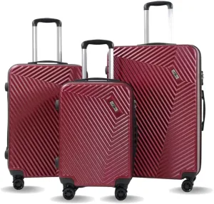 Hardshell Luggage Set, 3-Piece Spinner Suitcases with TSA Lock, 20/24/28 Inch, Geometric Pattern (Cherry Red)