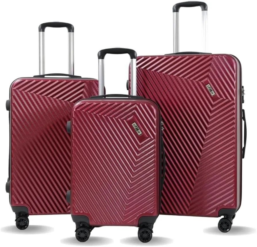 Hardshell Luggage Set, 3-Piece Spinner Suitcases with TSA Lock, 20/24/28 Inch, Geometric Pattern (Cherry Red)