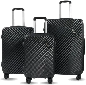 Hardshell Luggage Set, 3-Piece Spinner Suitcases with TSA Lock, 20/24/28 Inch, Geometric Pattern (Jet Black)