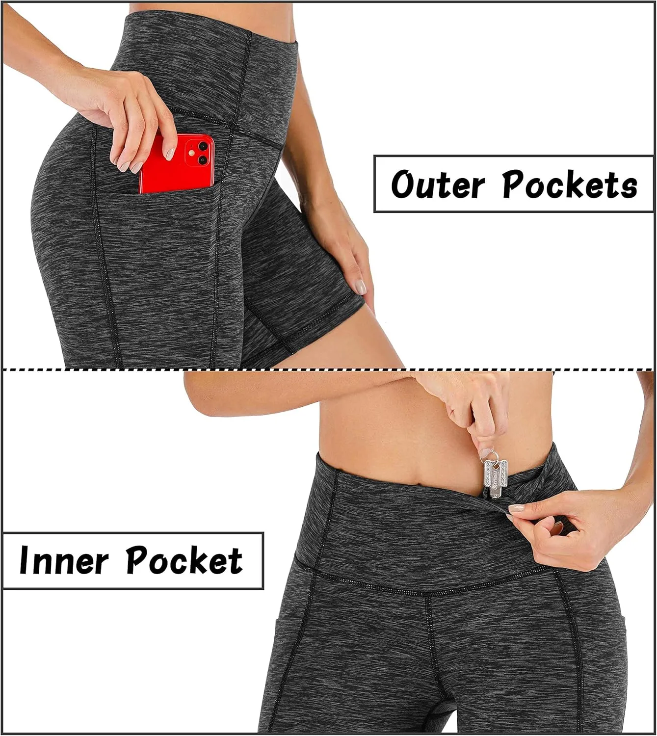 Heathyoga Biker Shorts Women Tummy Control 5" Workout Shorts Women with Pockets High Waisted Spandex Shorts for Gym Yoga
