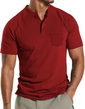 Henley Shirts for Men Casual Golf Polo Shirt with Pocket Fashion Short Sleeve 3 Buttons T-Shirt Classic Slim Fit Tops