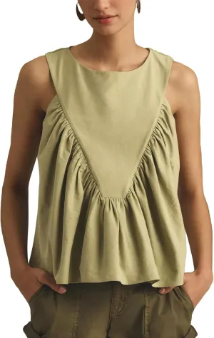 Hixiaohe Shirred Swing Tank Tops for Women Fashion Flowy Sleeveless Shirts Casual Crew Neck Blouse Loose Fit Ruffled Tops