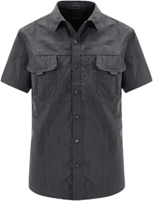 Hot Tactical Hiking Shirts Men Long Sleeve Cargo Work Shirt Summer Outdoor Quick-Dry Military Camping Hunting Fishing Work Shirt Short-gray9 Asian-L