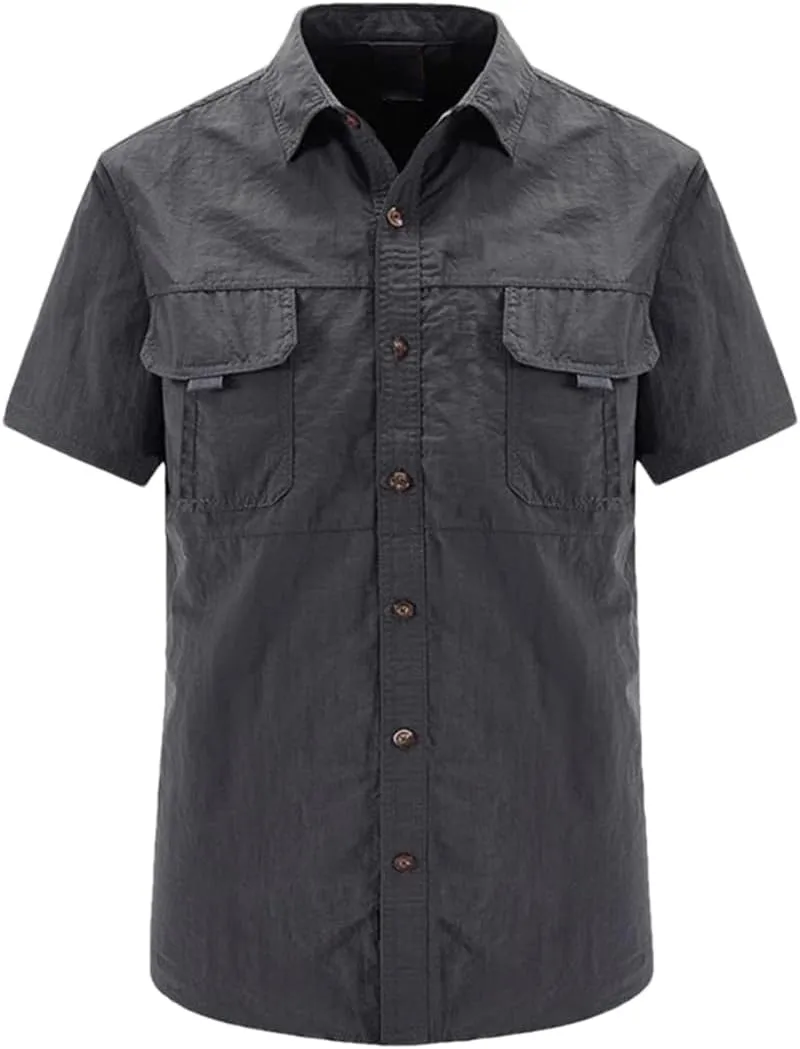 Hot Tactical Hiking Shirts Men Long Sleeve Cargo Work Shirt Summer Outdoor Quick-Dry Military Camping Hunting Fishing Work Shirt Short-gray9 Asian-L