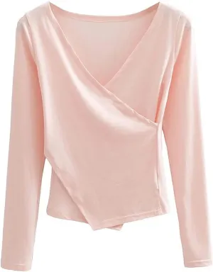 HSQMA Yoga Shirt for WomenLong Sleeve V Neck T ShirtsSexy Workout Shirts ClothesQuick Dry Fitness Gym T Shirt Loose Active (Color : Pink, Size : S/)