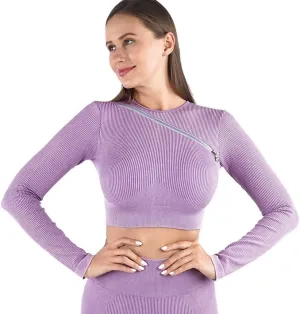 HSQMA Yoga Shirt for Women,Womens Long Sleeve Workout Shirts, Quick Dry Fitness Gym T Shirt, Breathable Athletic Gym Tops (Color : Purple, Size : L/)