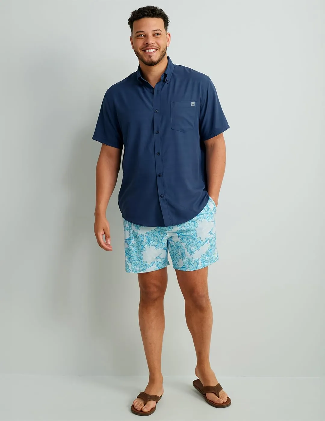 HUK Men's Kona Pattern Short Sleeve Fishing Button Down Shirt
