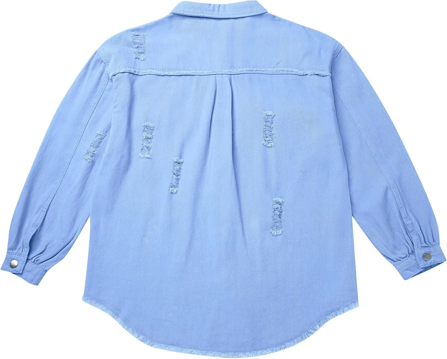 IDOPIP Denim Jacket for Women Distressed Ripped Jean Jackets Long Sleeve Casual Button Down Frayed Trucker Shacket Shirts