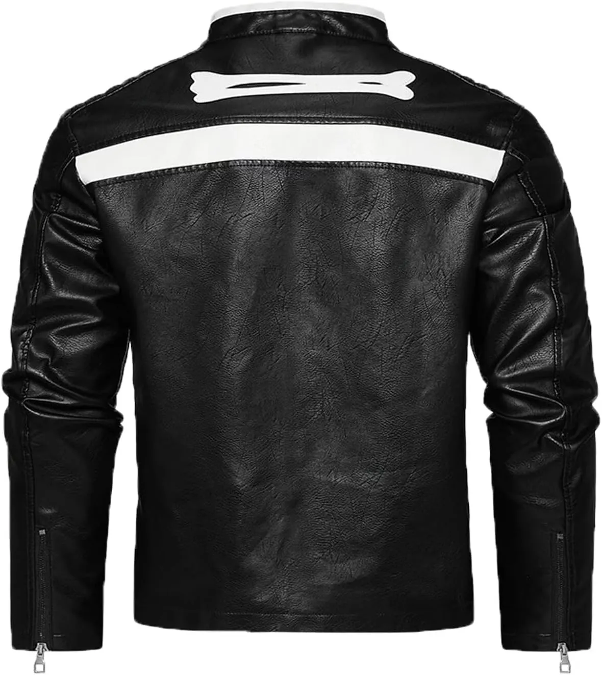 INVACHI Men's Faux Leather Jacket with Skeleton Design Waterproof Motorcyle Jacket PU Leather Jacket for Men