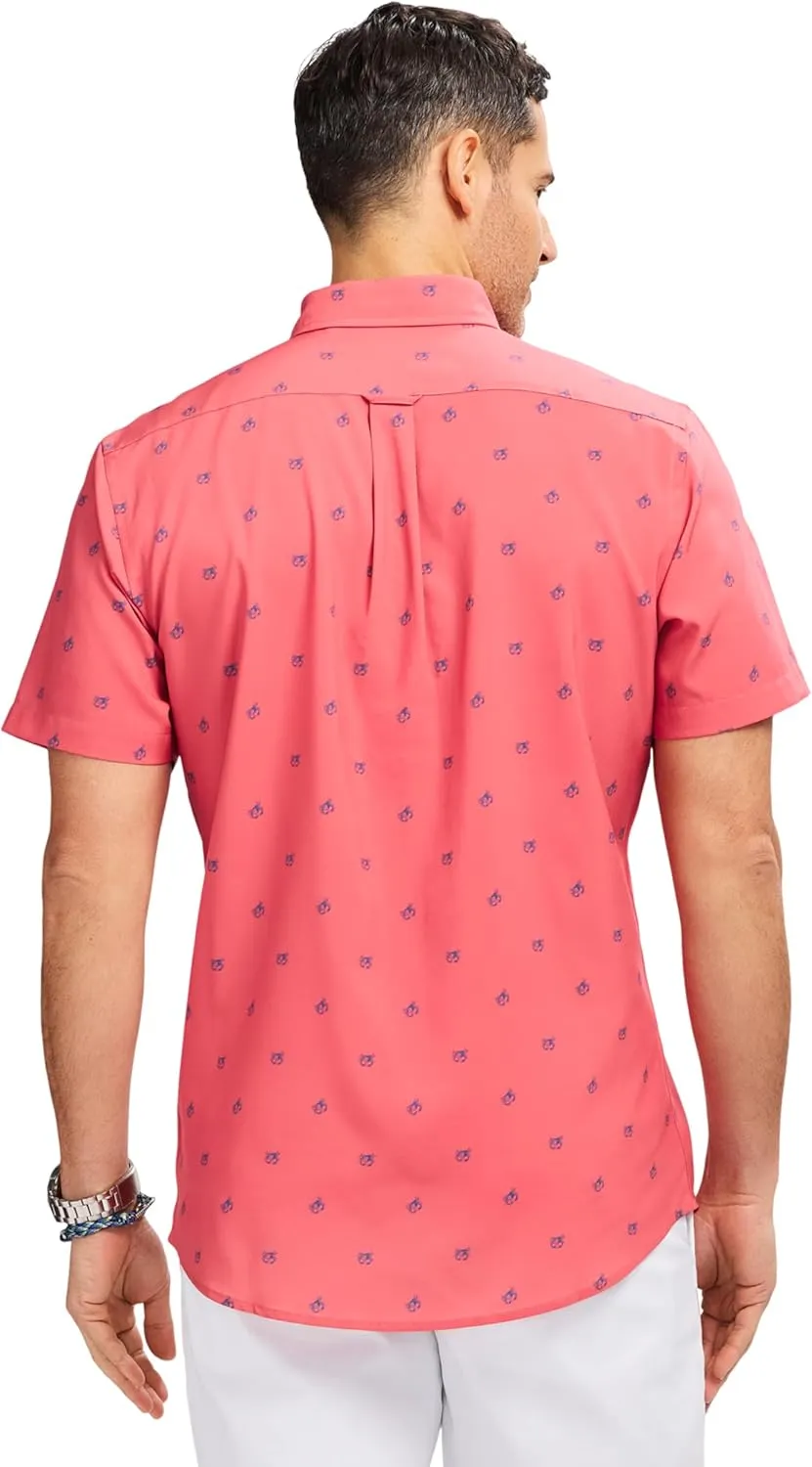 Izod Mens Breeze Short Sleeve Button Down Patterned Shirt