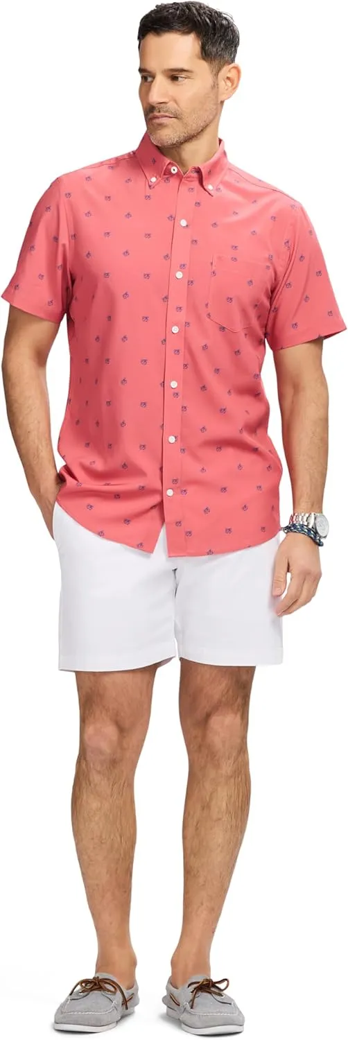 Izod Mens Breeze Short Sleeve Button Down Patterned Shirt