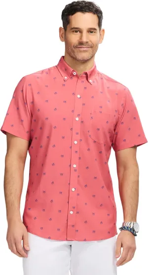 Izod Mens Breeze Short Sleeve Button Down Patterned Shirt