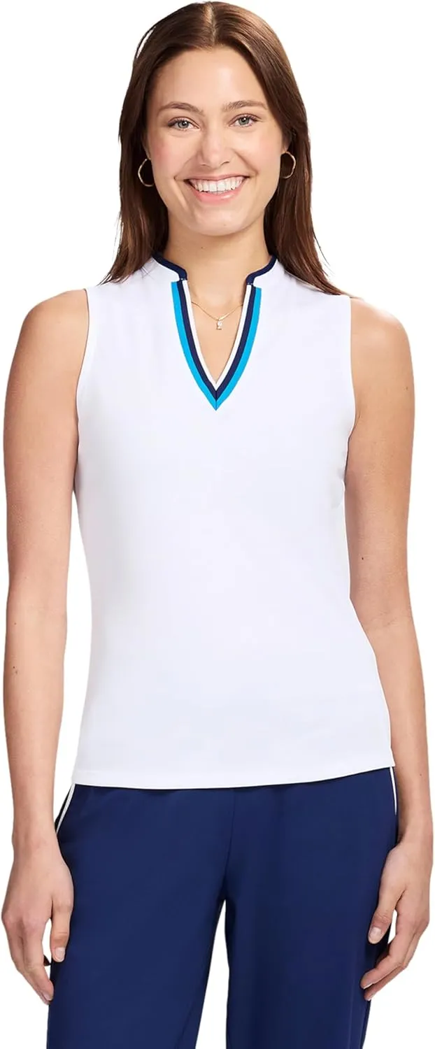 IZOD Women's Athletic Quick Dry V-Neck Sleeveless Polo Shirt