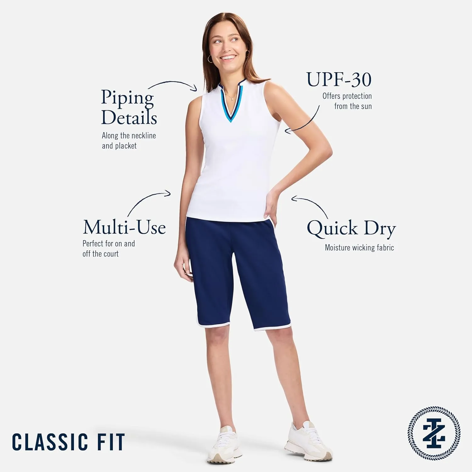 IZOD Women's Athletic Quick Dry V-Neck Sleeveless Polo Shirt