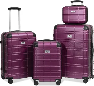 JCSD 4-Piece Hardshell Luggage Set Lightweight with Spinner Wheels, Durable ABS PC Material, Stylish Design, Purple