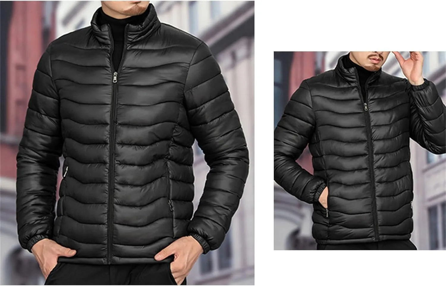 JEsilunmaMY Men's Warm Cropped Down Jacket Lightweight Stand Collar Packable Puffer Jacket Fall Winter Padded Cotton Coat