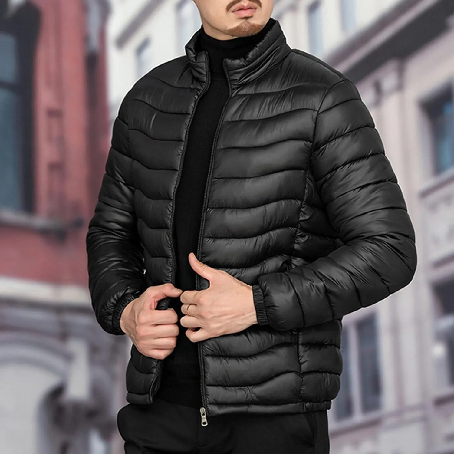 JEsilunmaMY Men's Warm Cropped Down Jacket Lightweight Stand Collar Packable Puffer Jacket Fall Winter Padded Cotton Coat
