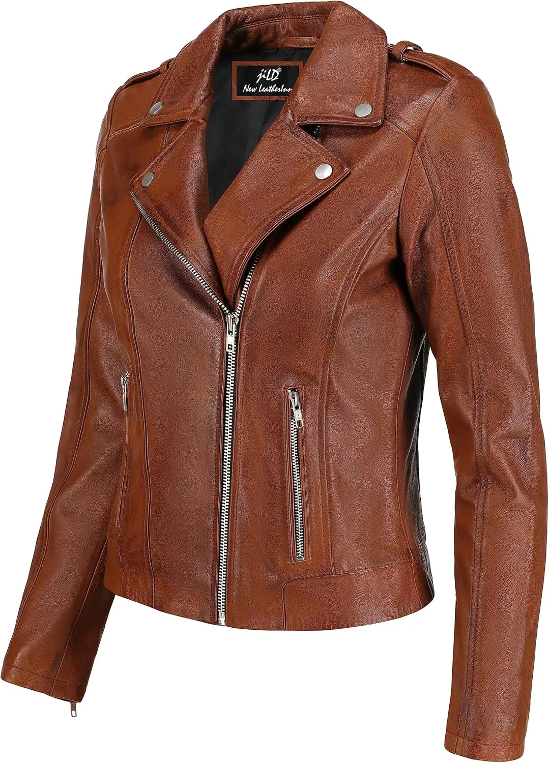 Jild Biker Style Vintage Leather Jacket Women - Casual Fashion Motorcycle Zip-Up Lightweight Coat Collar Women Leather Jacket