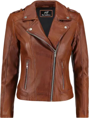 Jild Biker Style Vintage Leather Jacket Women - Casual Fashion Motorcycle Zip-Up Lightweight Coat Collar Women Leather Jacket