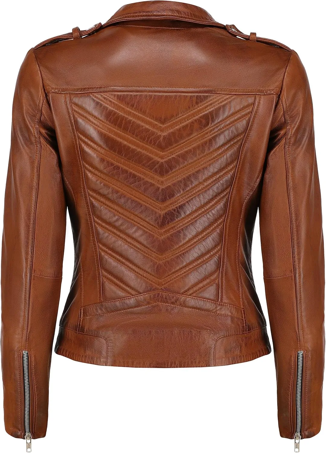 Jild Biker Style Vintage Leather Jacket Women - Casual Fashion Motorcycle Zip-Up Lightweight Coat Collar Women Leather Jacket