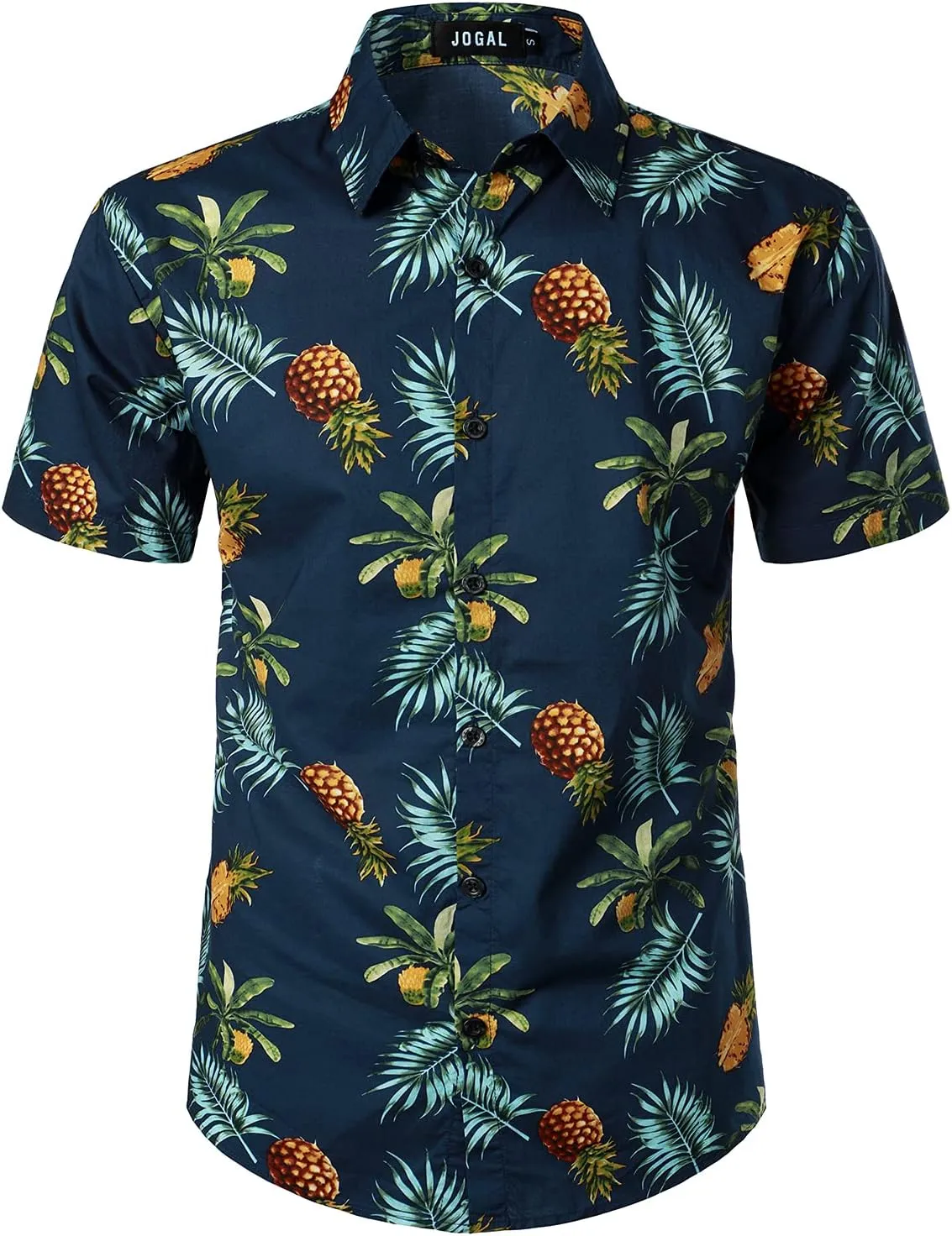 JOGAL Men's Cotton Button Down Short Sleeve Hawaiian Shirt