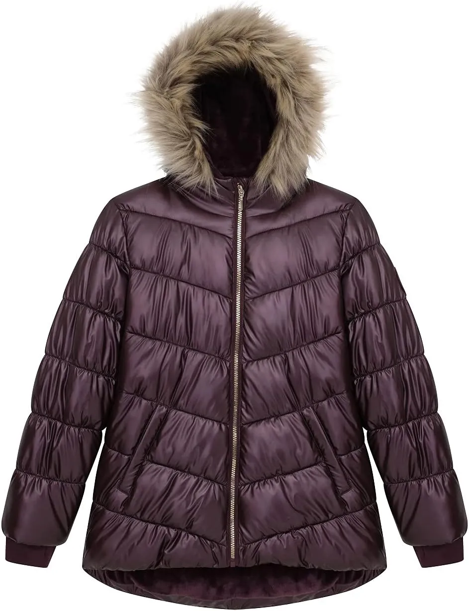 Juicy Couture Girls Coat, Faux Fur Hooded Winter Jacket, Warm Padded Parka Hoodie, Kids Heavyweight Winter Coat