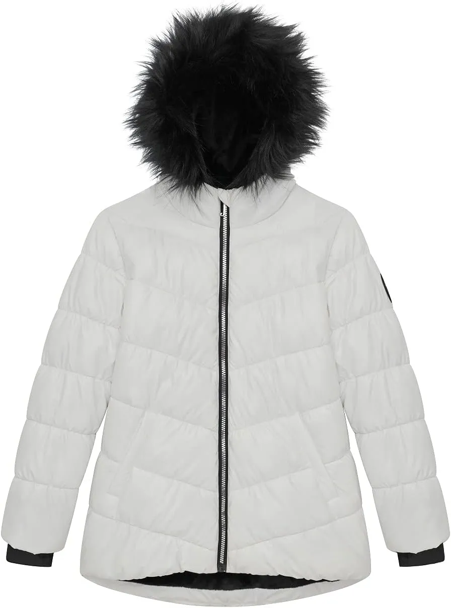 Juicy Couture Girls Coat, Faux Fur Hooded Winter Jacket, Warm Padded Parka Hoodie, Kids Heavyweight Winter Coat