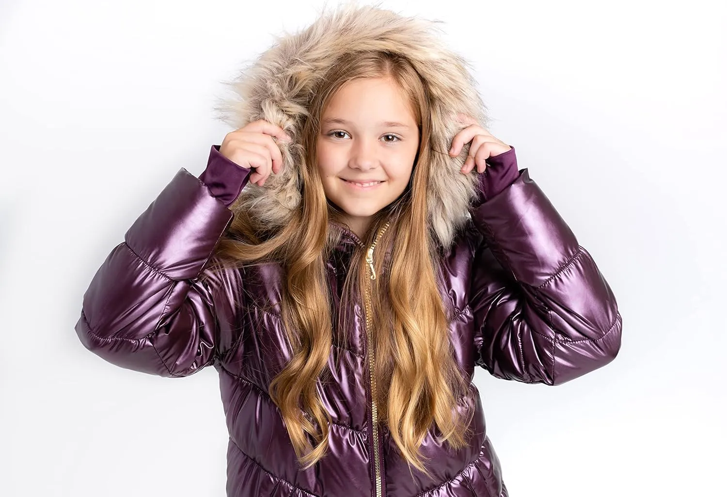 Juicy Couture Girls Coat, Faux Fur Hooded Winter Jacket, Warm Padded Parka Hoodie, Kids Heavyweight Winter Coat