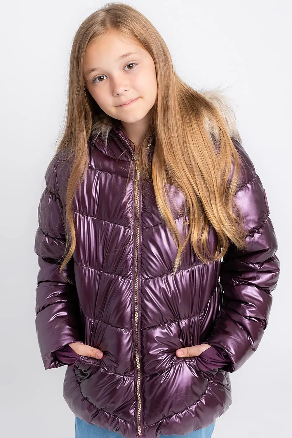 Juicy Couture Girls Coat, Faux Fur Hooded Winter Jacket, Warm Padded Parka Hoodie, Kids Heavyweight Winter Coat
