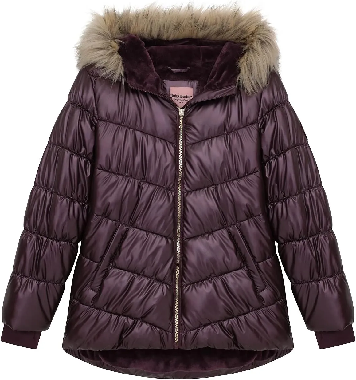 Juicy Couture Girls Coat, Faux Fur Hooded Winter Jacket, Warm Padded Parka Hoodie, Kids Heavyweight Winter Coat
