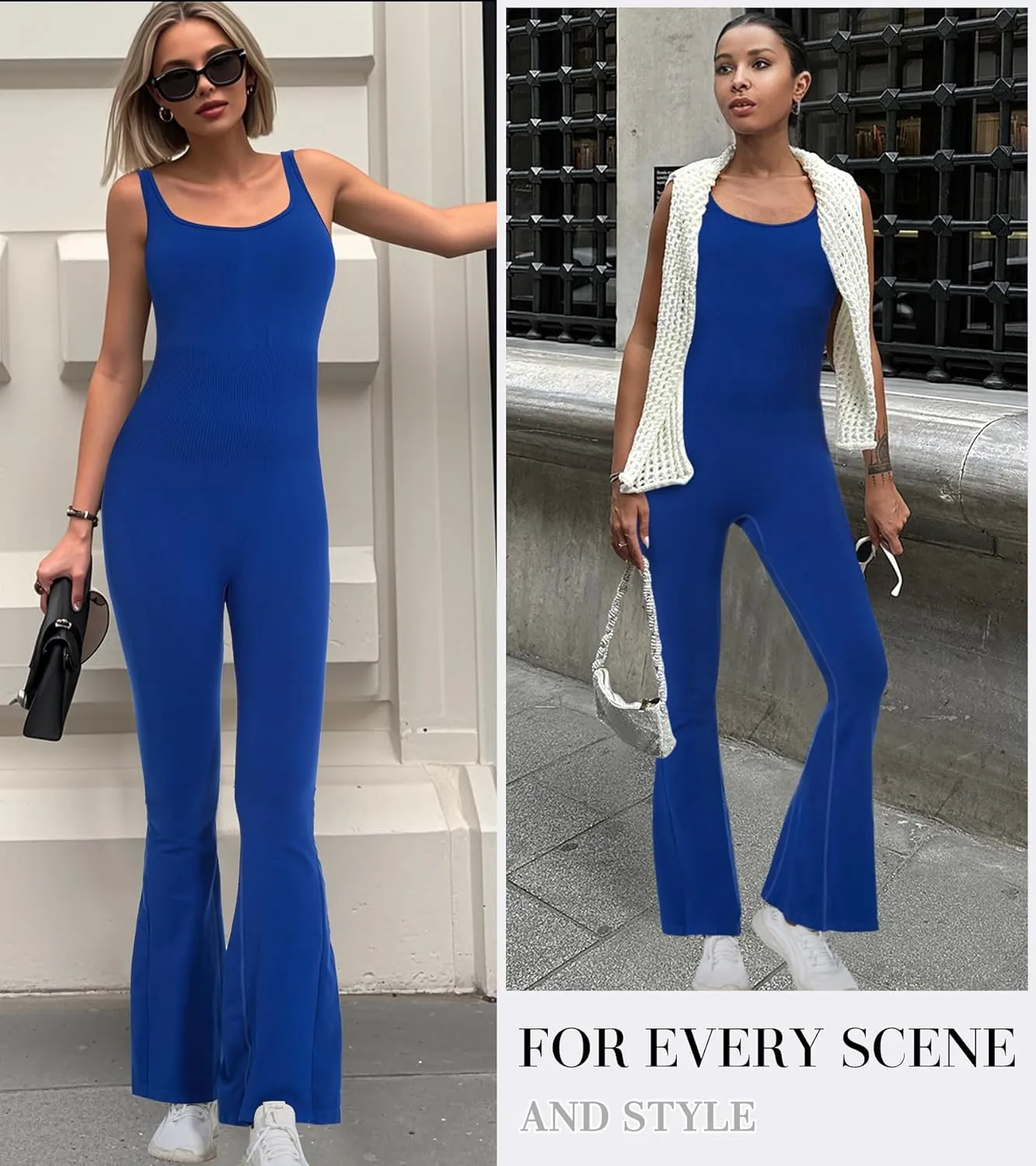 Jumpsuits for Women One Piece Workout Tummy Control Square Neck Sleeveless Flare Backless Outfits