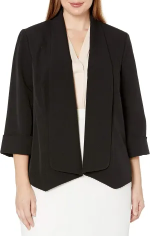 Kasper Women's Plus Size Stretch Crepe Flyaway Jacket