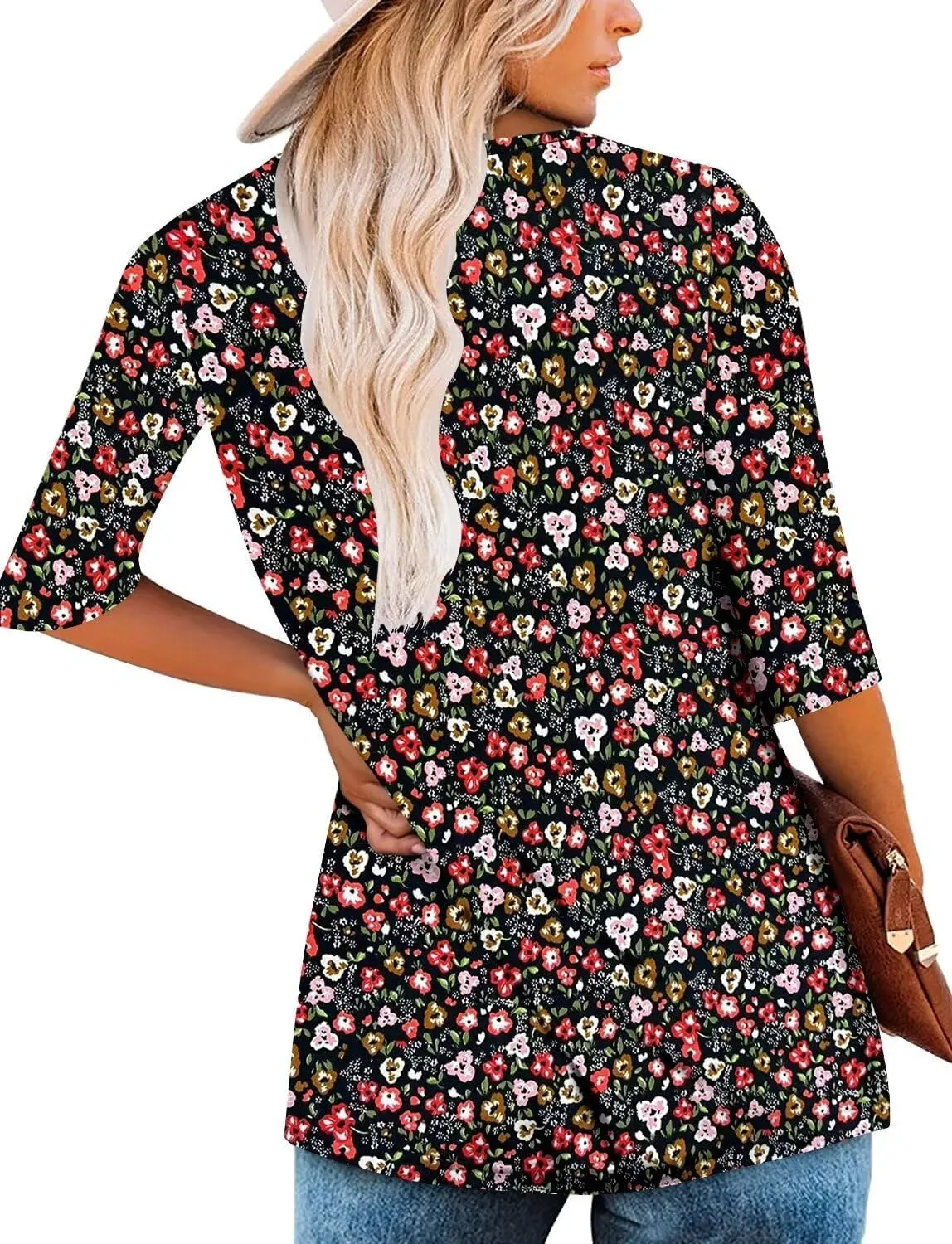 KISSMODA Women's Casual 3/4 Sleeve T-Shirts 2025 V-Neck Tunic Tops Cute Tees Blouses Loose Fit Business Work Tee Top