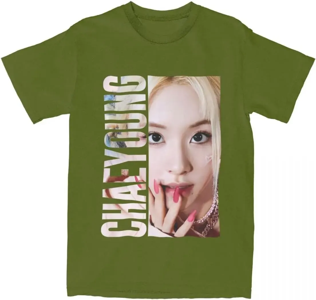 Kpop CHAEYOUNG Twice Rapper Merch T-Shirt  100% Organic US Cotton Unisex Summer Top, Novelty Tee for Men & Women Army Green/XXXL