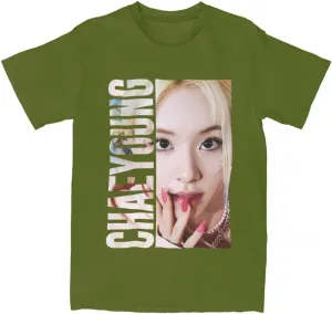 Kpop CHAEYOUNG Twice Rapper Merch T-Shirt  100% Organic US Cotton Unisex Summer Top, Novelty Tee for Men & Women Army Green/XXXL