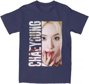 Kpop CHAEYOUNG Twice Rapper Merch T-Shirt  100% Organic US Cotton Unisex Summer Top, Novelty Tee for Men & Women Navy Blue/L