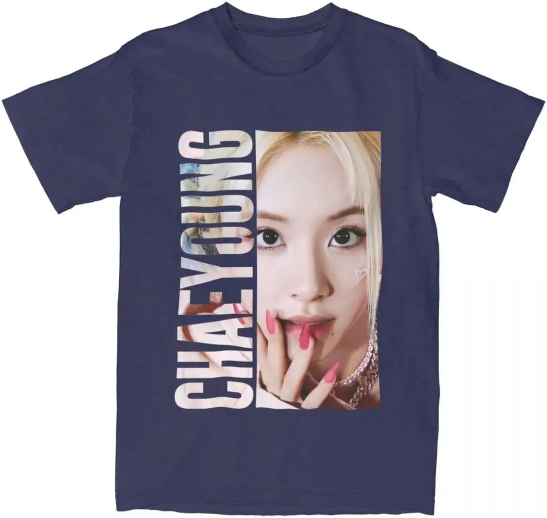 Kpop CHAEYOUNG Twice Rapper Merch T-Shirt  100% Organic US Cotton Unisex Summer Top, Novelty Tee for Men & Women Navy Blue/L