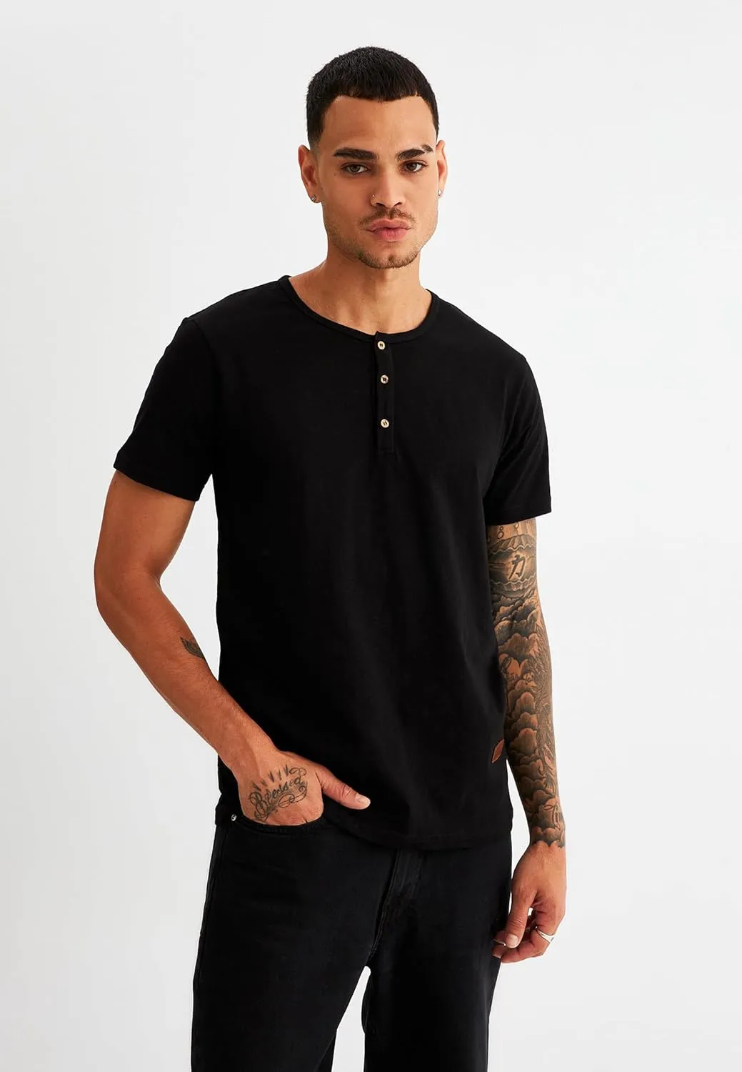 Leif Nelson Men's Summer T-Shirt Round Neck Slim Fit Cotton Cool Basic LN8280
