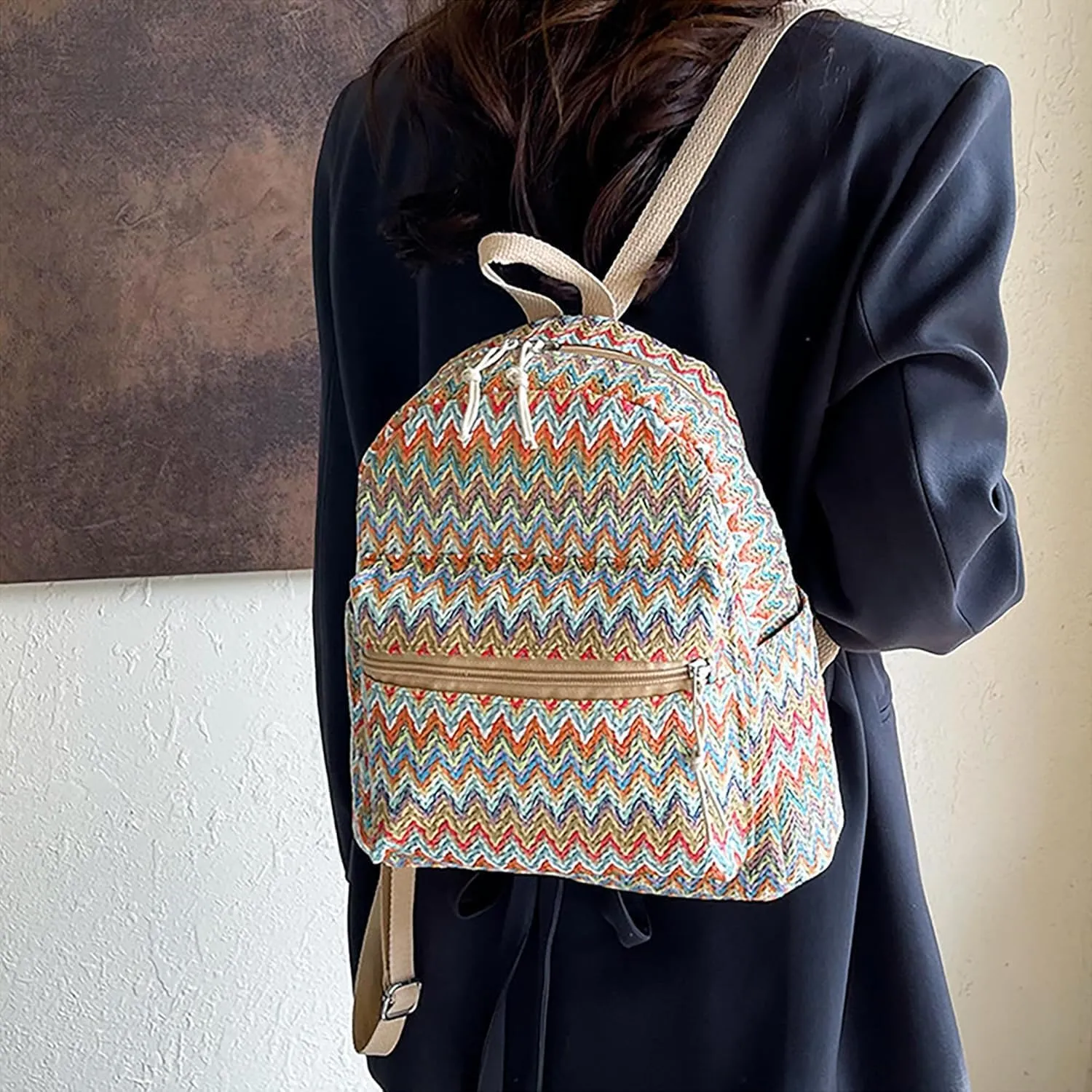 Lightweight Straw Crochet Drawstring Bucket Bag Beach Bag Hollow Out Shoulders Bag for Women One Size