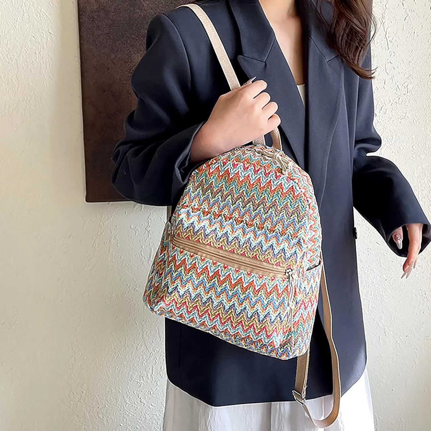 Lightweight Straw Crochet Drawstring Bucket Bag Beach Bag Hollow Out Shoulders Bag for Women One Size