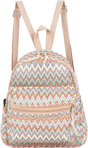 Lightweight Straw Crochet Drawstring Bucket Bag Beach Bag Hollow Out Shoulders Bag for Women One Size