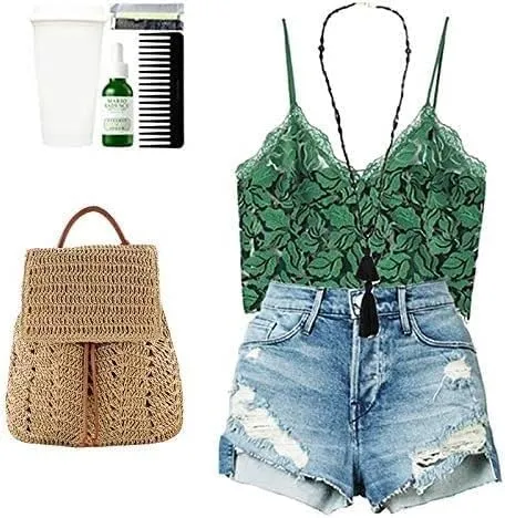 Lightweight Straw Crochet Drawstring Bucket Bag Beach Bag Hollow Out Shoulders Bag for Women One Size