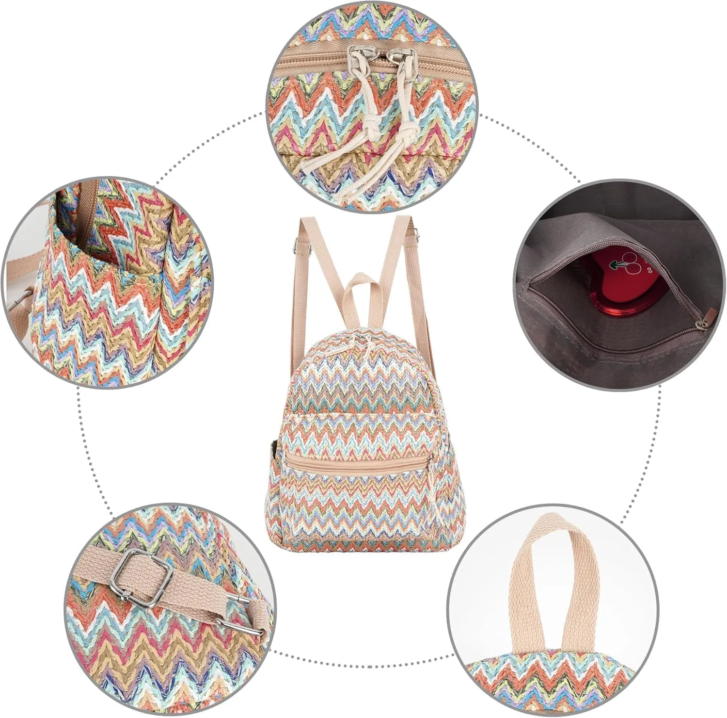 Lightweight Straw Crochet Drawstring Bucket Bag Beach Bag Hollow Out Shoulders Bag for Women One Size