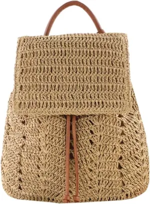 Lightweight Straw Crochet Drawstring Bucket Bag Beach Bag Hollow Out Shoulders Bag for Women One Size