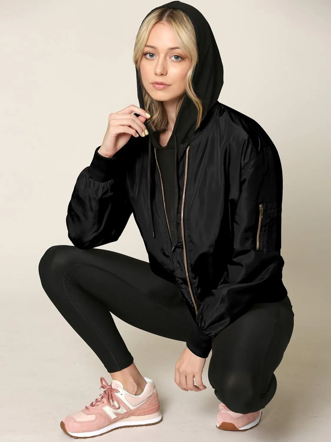 Lock and Love Women's Classic Lightweight Jacket Multi Pocket Windbreaker Bomber Jacket