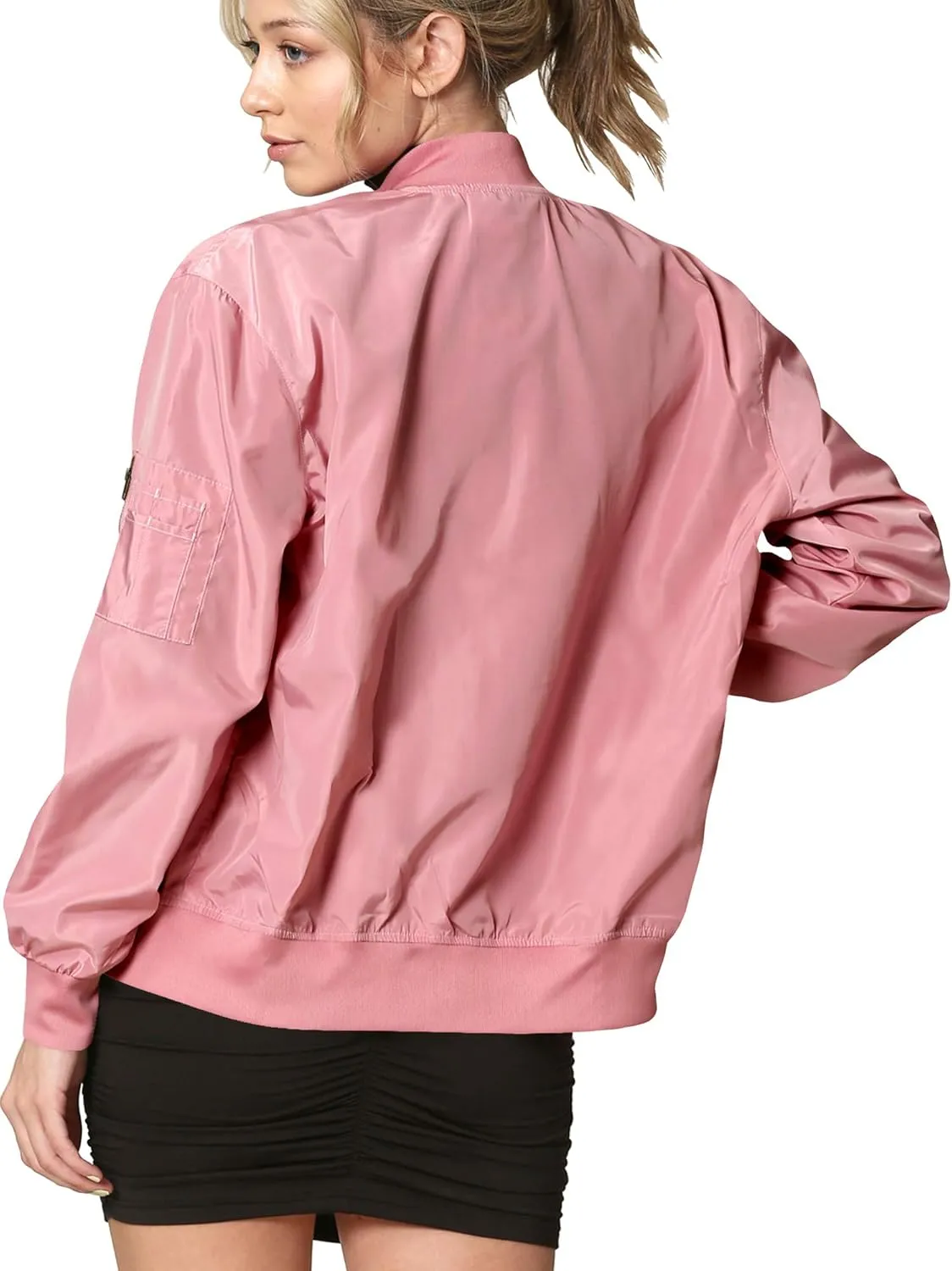 Lock and Love Women's Classic Lightweight Jacket Multi Pocket Windbreaker Bomber Jacket