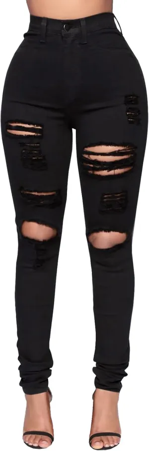LONGBIDA Skinny Ripped Jeans for Women High Waisted Stretch Butt Lifting Jeans Slim Fit Distressed Denim Pants Jeggings Jeans