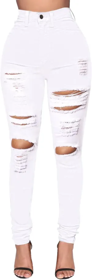 LONGBIDA Skinny Ripped Jeans for Women High Waisted Stretch Butt Lifting Jeans Slim Fit Distressed Denim Pants Jeggings Jeans