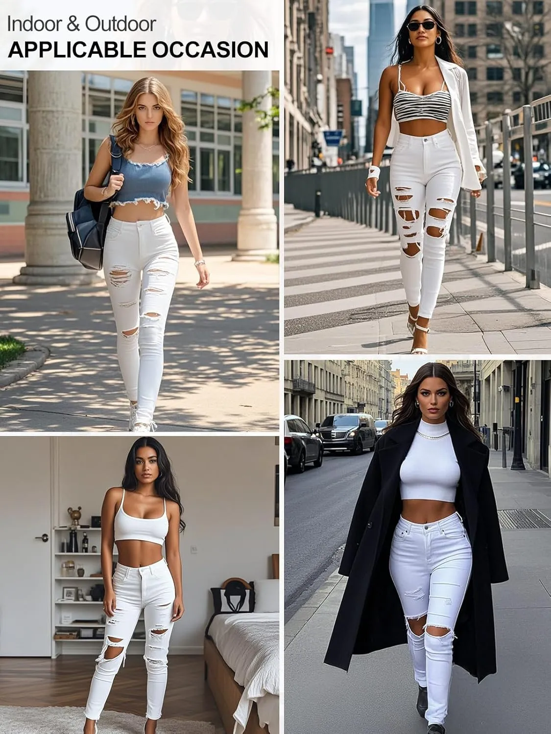 LONGBIDA Skinny Ripped Jeans for Women High Waisted Stretch Butt Lifting Jeans Slim Fit Distressed Denim Pants Jeggings Jeans